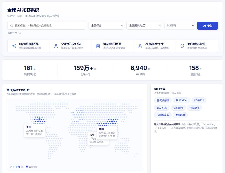 全球 AI 拓客系统界面